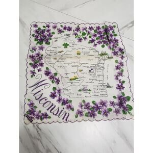 Vintage Franshaw 1960's Ladies Handkerchief Hanky WISCONSIN state souvenir‎ mcm